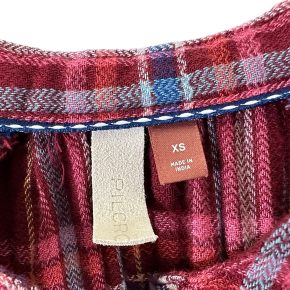 Pilcro Anthropologie Women Breezy Plaid Button Down Shirt XS Maroon Long Sleeve - Picture 10 of 10